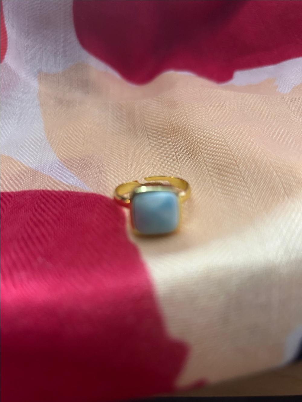 Gold Tone Ring with Light Blue Square Amazonite Stone Adjustable Ring NEW